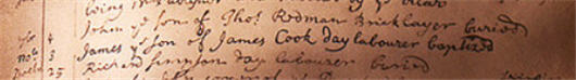 James Cook's baptismal registry