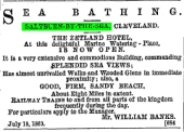 Advert for the Zetland Hotel placed in numerous papers, August 1863