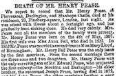 Leeds Mercury 31st May 1881, death of Henry Pease.