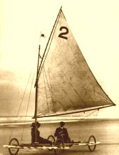 Sand yacht on Saltburn beach circa 1909