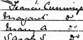 Part of the 1871 census record for Francis Cunningham.