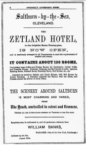 Tweddell's advertising sheet for the Zetland Hotel 1864.